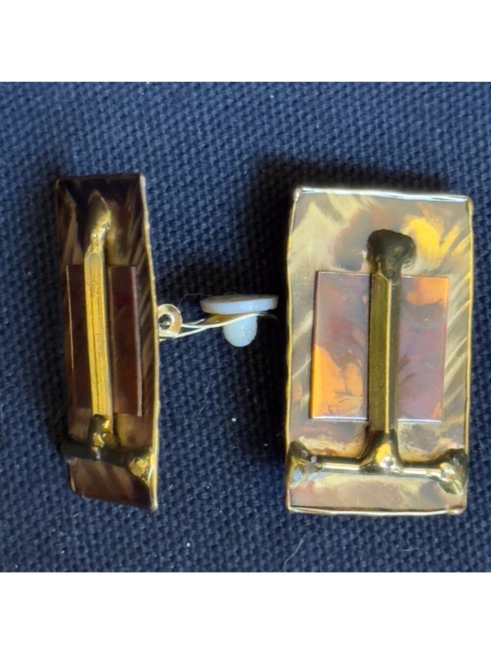 African Express Rectangular Gold-Tone & Marbled Clip-On Earrings Made In South A - Picture 5 of 10